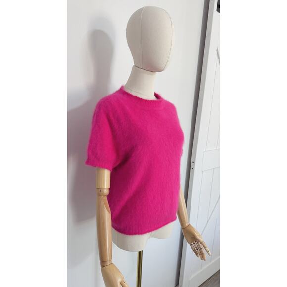 Vintage Express Size M Angora Fuzzy Pullover Sweater Top Hot Pink 90s Y2K - Picture 2 of 9